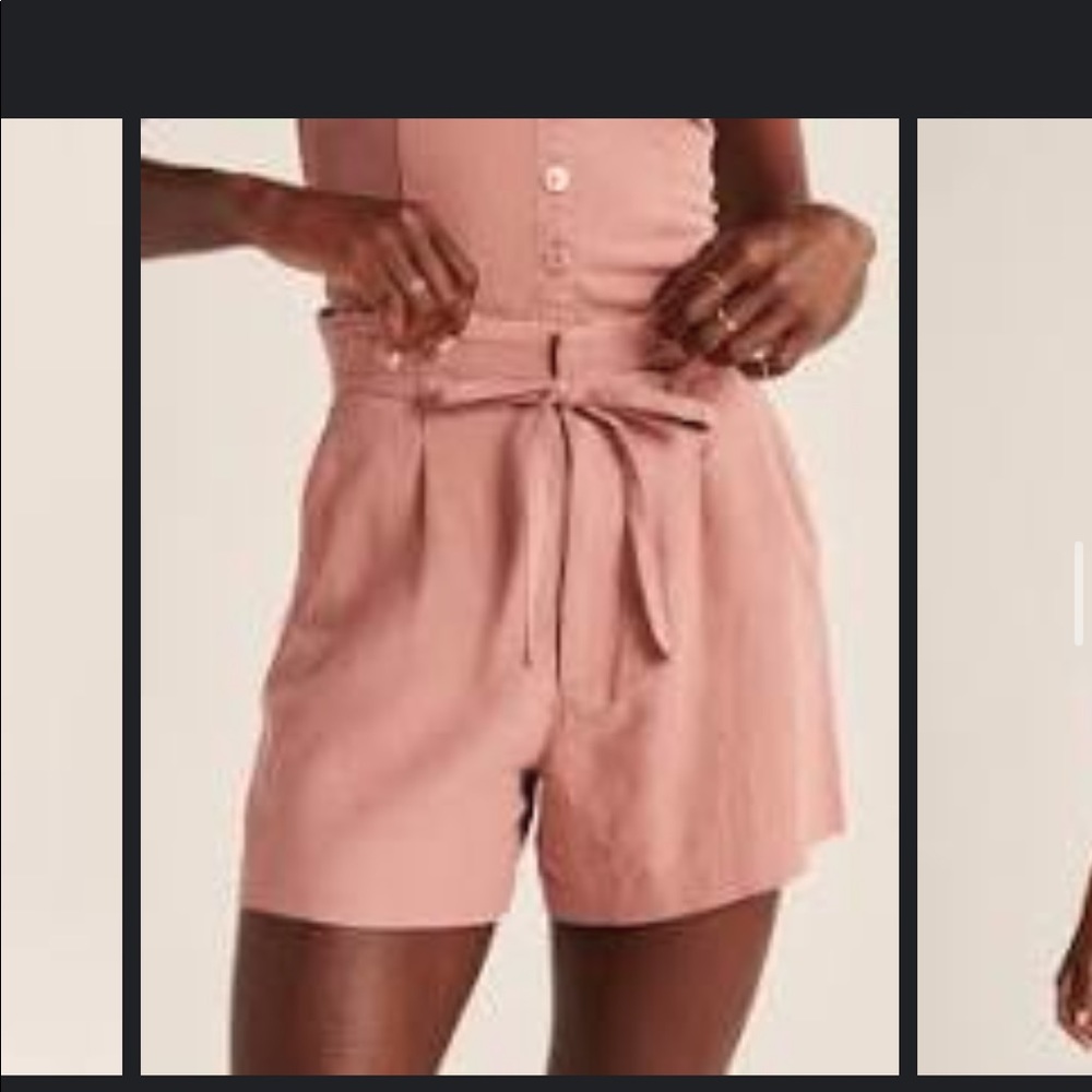 Belted linen blend shorts